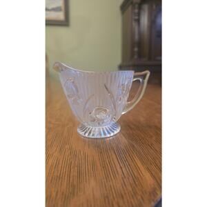 Vintage Clear Iris and Herringbone Jeanette Glass Creamer Pitcher Floral Footed